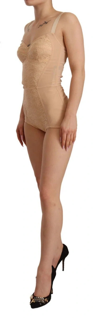 Dolce & Gabbana Beige Lace Panel Stretch Bodysuit In Beige