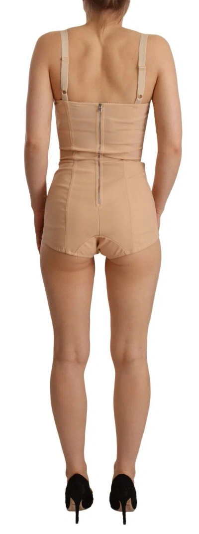 Dolce & Gabbana Beige Lace Panel Stretch Bodysuit In Beige