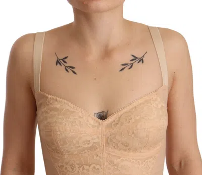 Dolce & Gabbana Beige Lace Panel Stretch Bodysuit In Beige
