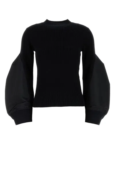 Sacai Black Cotton And Nylon Sweater