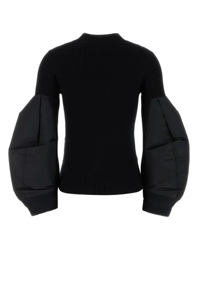 Sacai Black Cotton And Nylon Sweater