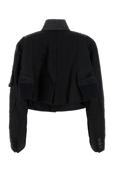 Sacai Twill Jacket With Buttoned Cuffs And Contrast Collar
