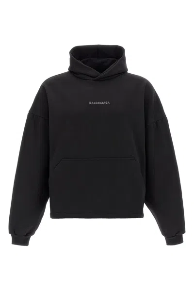 Balenciaga Logo Embellished Cropped Hoodie In Black