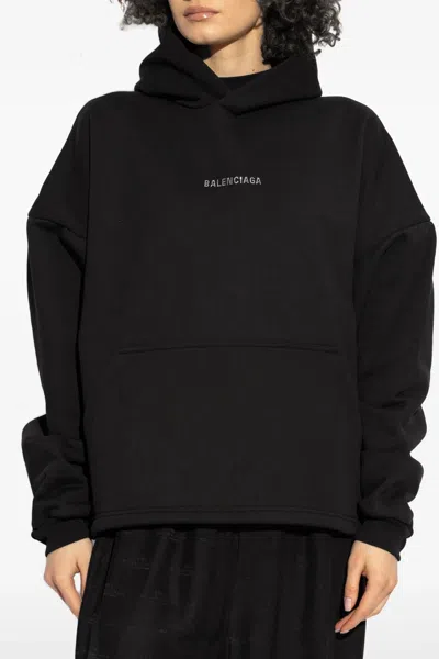 Balenciaga Logo Embellished Cropped Hoodie In Black