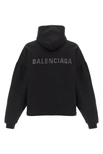 Balenciaga Logo Embellished Cropped Hoodie In Black