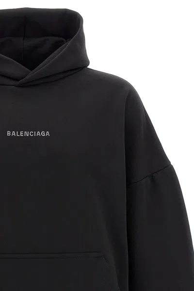 Balenciaga Logo Embellished Cropped Hoodie In Black