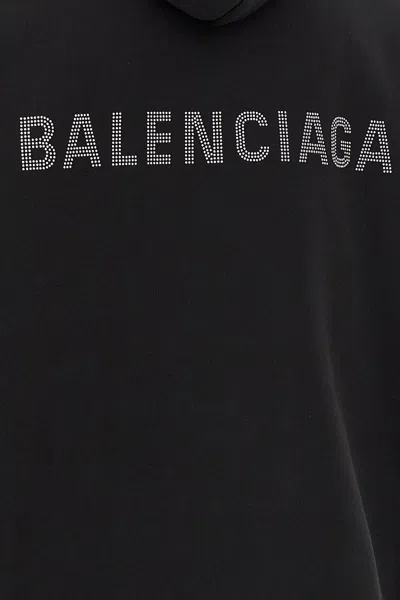 Balenciaga Logo Embellished Cropped Hoodie In Black