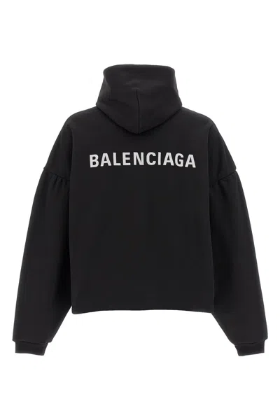 Balenciaga Logo Embellished Cropped Hoodie In Multicolor