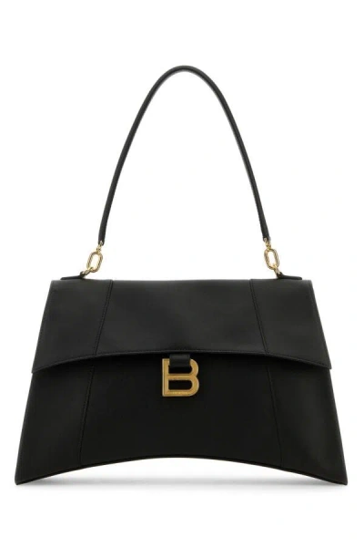 Balenciaga Medium Hourglass Soft Leather Shoulder Bag In Black