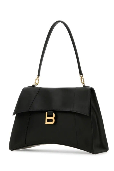 Balenciaga Medium Hourglass Soft Leather Shoulder Bag In Black