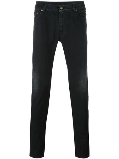 Saint Laurent Splatter-print Skinny-fit Jeans In Black