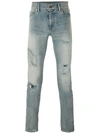 SAINT LAURENT SAINT LAURENT DISTRESSED SKINNY JEANS - BLUE,391659Y847M11567615