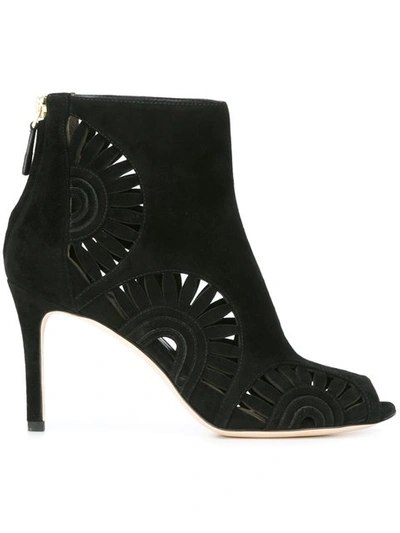 Tory Burch 95mm Leyla Laser-cut Suede Ankle Boots, Black