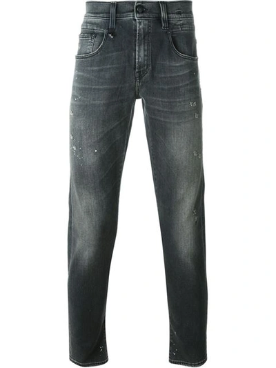 R13 Distressed Straight Leg Jeans In Black