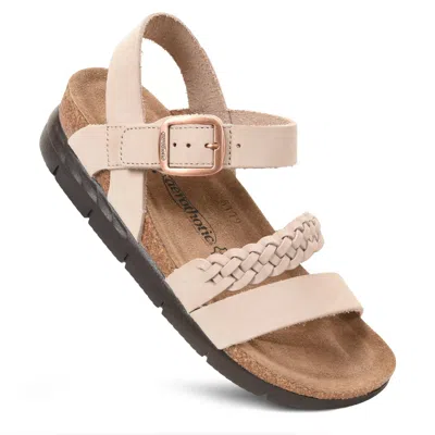 Aerothotic - Quinn Comfortable Braided Leather Platform Sandals With Arch Support In Beige