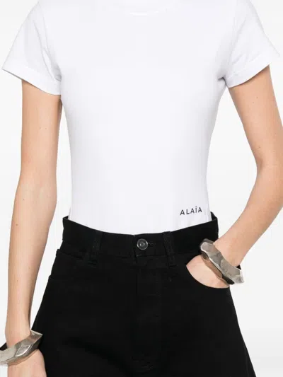Alaïa Logo-embroidered Bodysuit T-shirt In White
