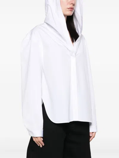 Alaïa Camicia Con Cappuccio In Popeline In White