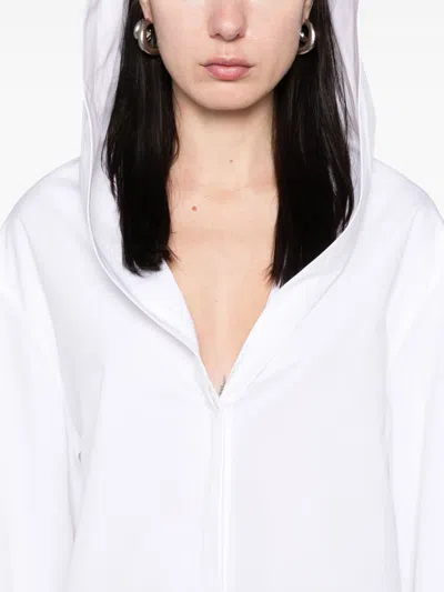Alaïa Camicia Con Cappuccio In Popeline In White