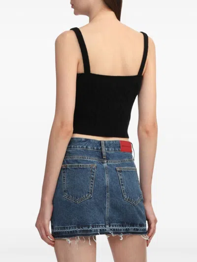 Alessandra Rich Square Neckline Knit Top With Jewel Buttons In Black