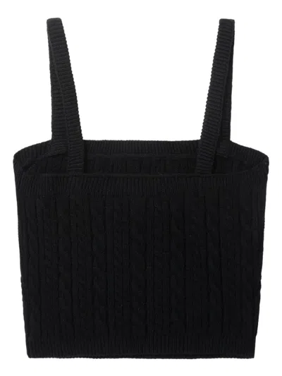 Alessandra Rich Square Neckline Knit Top With Jewel Buttons In Black