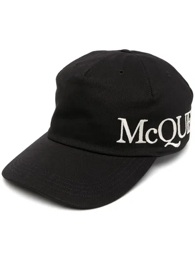 Alexander Mcqueen Oversize Embroidered Mcq Baseball Cap In Black