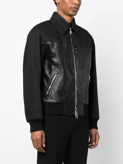 Alexander Mcqueen Leather And Fabric Bomber Jacket In Black