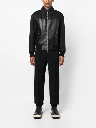 Alexander Mcqueen Leather And Fabric Bomber Jacket In Black