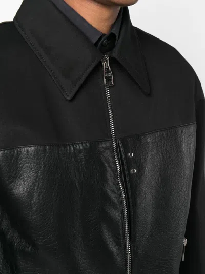 Alexander Mcqueen Leather And Fabric Bomber Jacket In Black