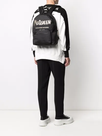 Alexander Mcqueen Black Graffiti Metropolitan Printed Backpack In Black