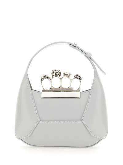 Alexander Mcqueen The Jewelled Hobo Mini Leather Shoulder Bag In Gray