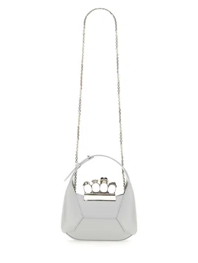Alexander Mcqueen The Jewelled Hobo Mini Leather Shoulder Bag In Gray