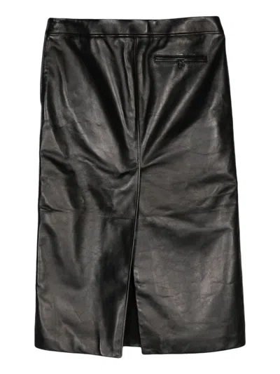 Alexander Mcqueen Low Waist Leather Skirt In Black