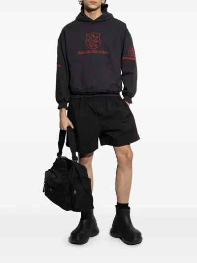Balenciaga Rainbow Logo Elastic Waist Mesh Swim Shorts In Black
