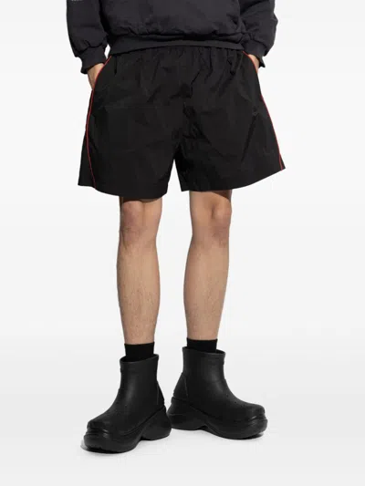 Balenciaga Rainbow Logo Elastic Waist Mesh Swim Shorts In Black