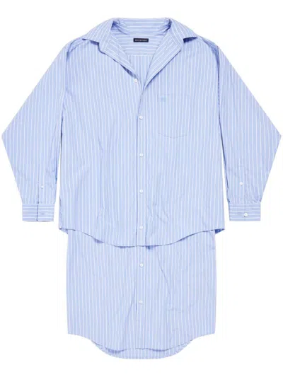 Balenciaga Layered Bb Classic Chemisier Dress In Blue