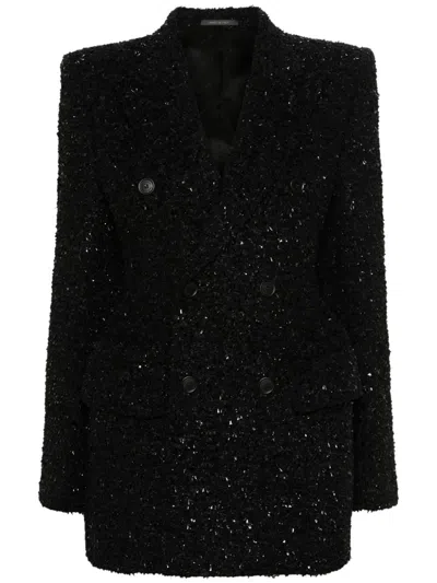 Balenciaga Women's Tweed Button Up Jacket In Black