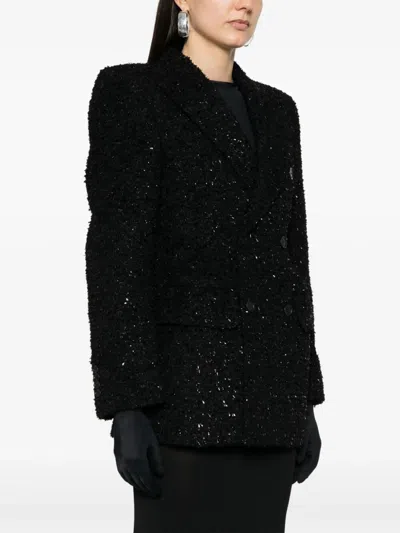 Balenciaga Women's Tweed Button Up Jacket In Black