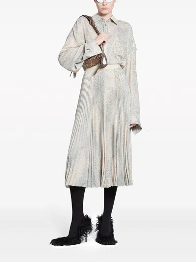 Balenciaga Pleated High Waist Midi Skirt In Gray