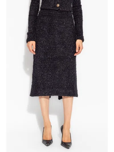 Balenciaga Cotton Tweed Knitted Midi Skirt In Black