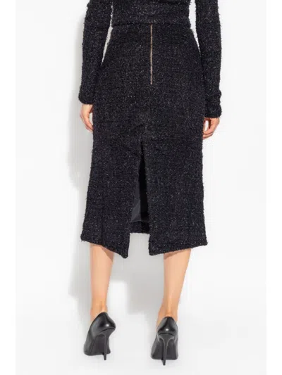 Balenciaga Cotton Tweed Knitted Midi Skirt In Black