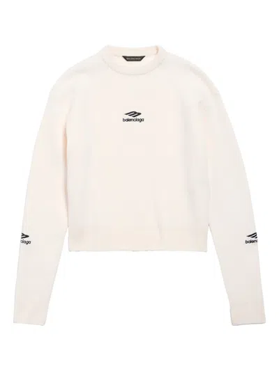 Balenciaga Wool Knitted Crewneck Ski Pullover In White