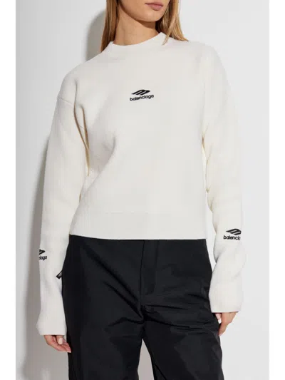 Balenciaga Wool Knitted Crewneck Ski Pullover In White