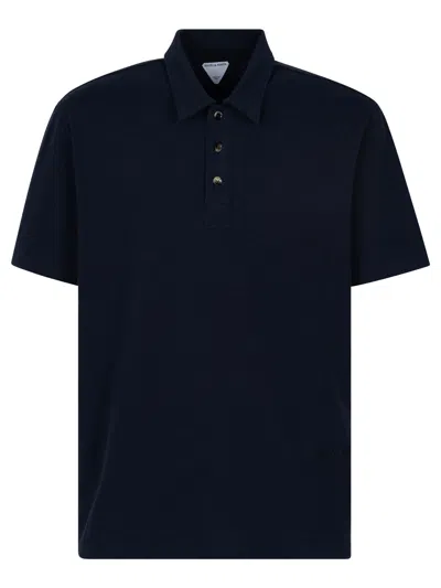 Bottega Veneta Chine Cotton Piquet Polo In Blue