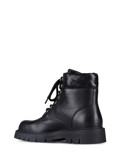 Bottega Veneta Black Grained Calf Leather Haddock Lace Up Ankle Boots In Black