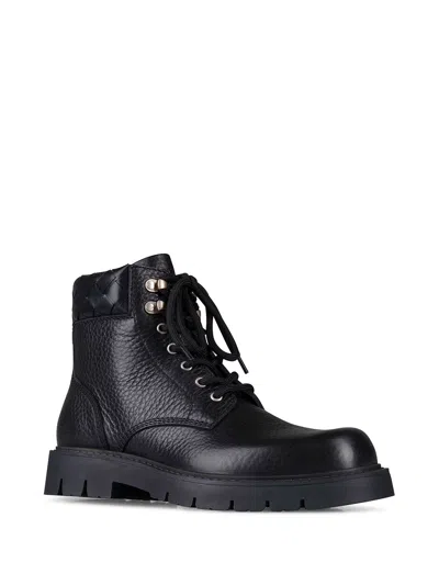 Bottega Veneta Black Grained Calf Leather Haddock Lace Up Ankle Boots In Black