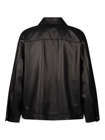Bottega Veneta Collared Leather Jacket Front Pockets In Black