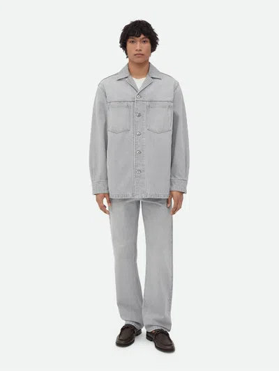 Bottega Veneta Light Grey Washed Denim Shirt In Multicolor