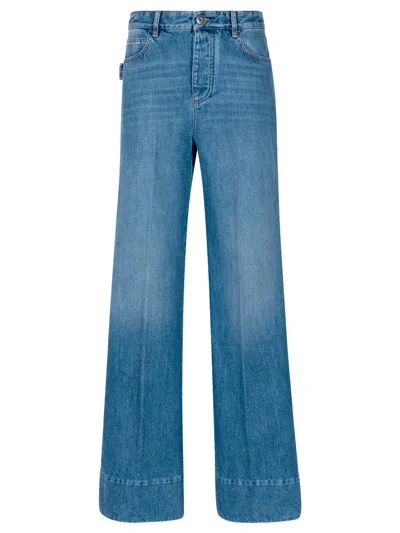Bottega Veneta Jeans In Cotone Con Patch Posteriore In Pelle In Blue