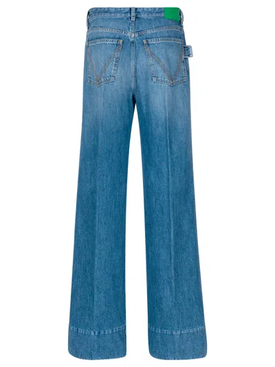 Bottega Veneta Jeans In Cotone Con Patch Posteriore In Pelle In Blue