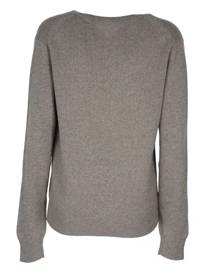 Bottega Veneta V-neck Knit Sweater Ribbed Finish In Brown